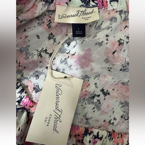 NWT Universal Thread Sz L Womens One-Shoulder Floral Puff Sleeve Crop Top Pink - Picture 7 of 10